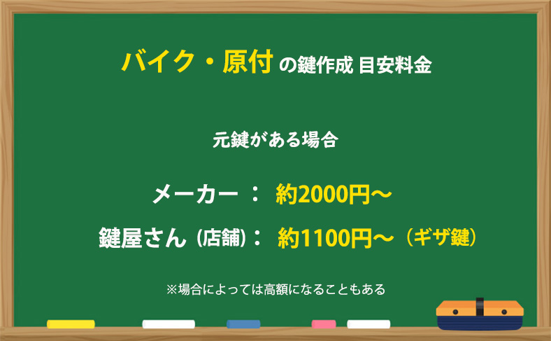 バイク・原付の合鍵・スペアキー作成する際にかかる料金